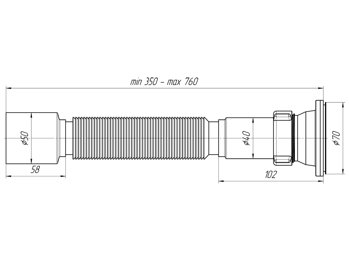 Сифон гофрированный 1 1/2"*50, ANI PLAST