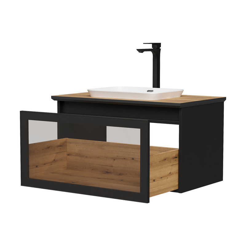 Тумба под раковину EQUIL Strong 80, подвесная, 1 ящ., дуб черный/дуб эвок (под раковину Е408D) (tpSTRONG80.1Y-35.36)
