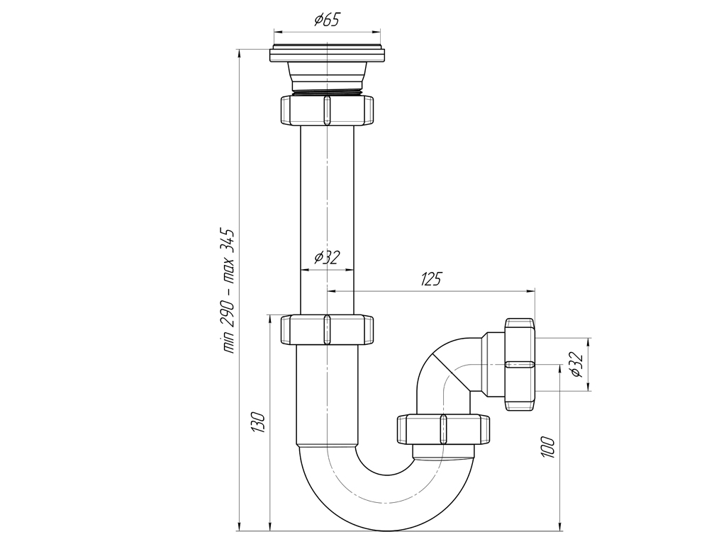 Сифон ANI 1 1/4Х32 прямоточный ANI PLAST