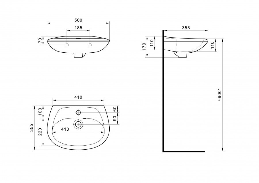 БРИЗ Умывальник 50 см., хр.кольцо, крепление, САНТЕК