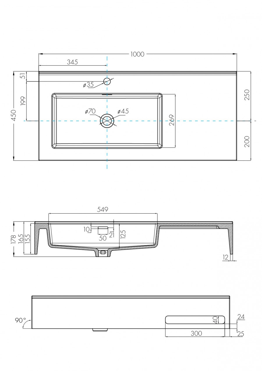 Раковина КВАДРО Про 100, левая
