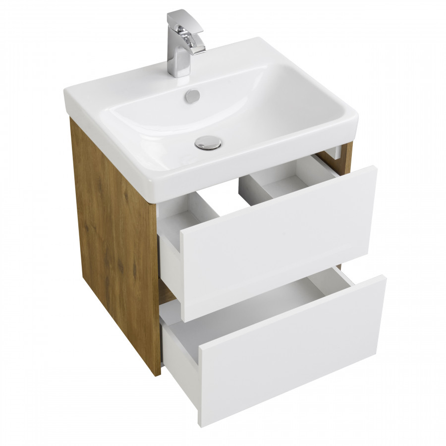 Тумба СКАНДИ 55, белая, дуб рустикальный (под раковину АДРИАНА 55)