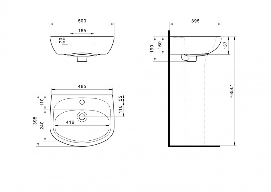 АНИМО Умывальник 50 см., хр.кольцо, крепление, САНТЕК