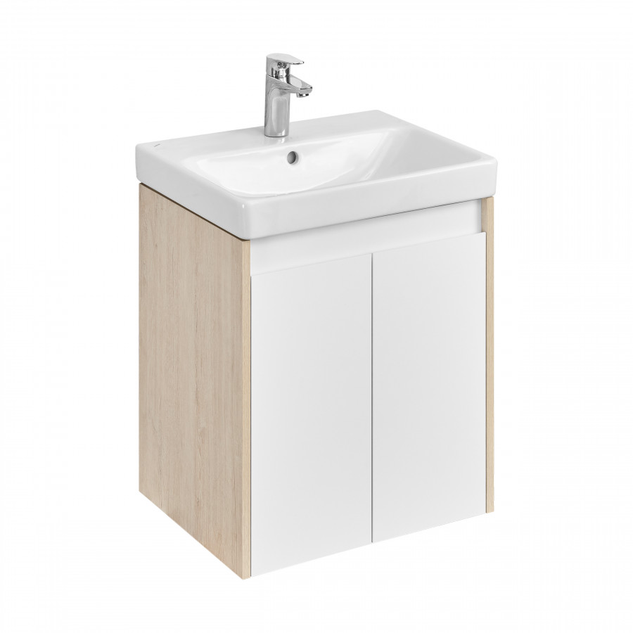 Тумба СКАНДИ DOORS 55, универс., 2 дв., белый глянец/дуб верона (под раковину АДРИАНА 55)