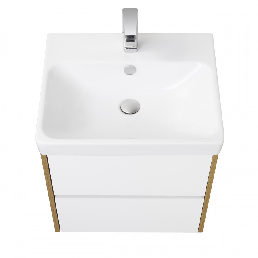 Тумба СКАНДИ 55, белая, дуб рустикальный (под раковину АДРИАНА 55)