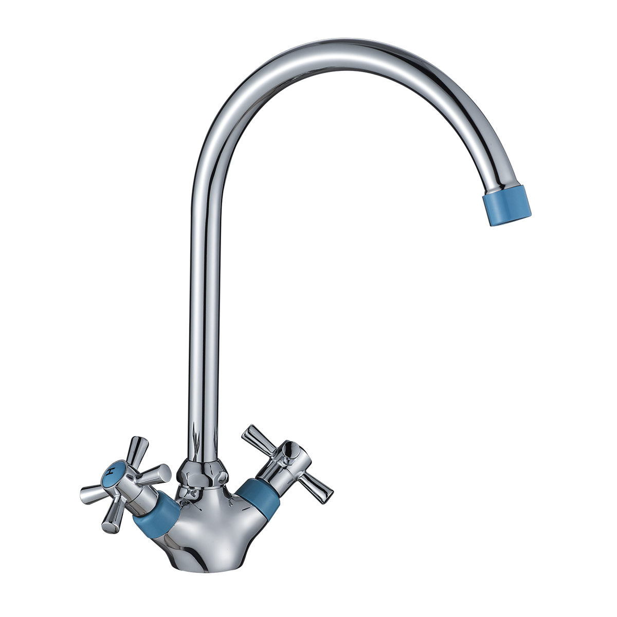 Смеситель двуручный для кухни с поворотным изливом, картридж 35 мм., синий/хром, DECOROOM