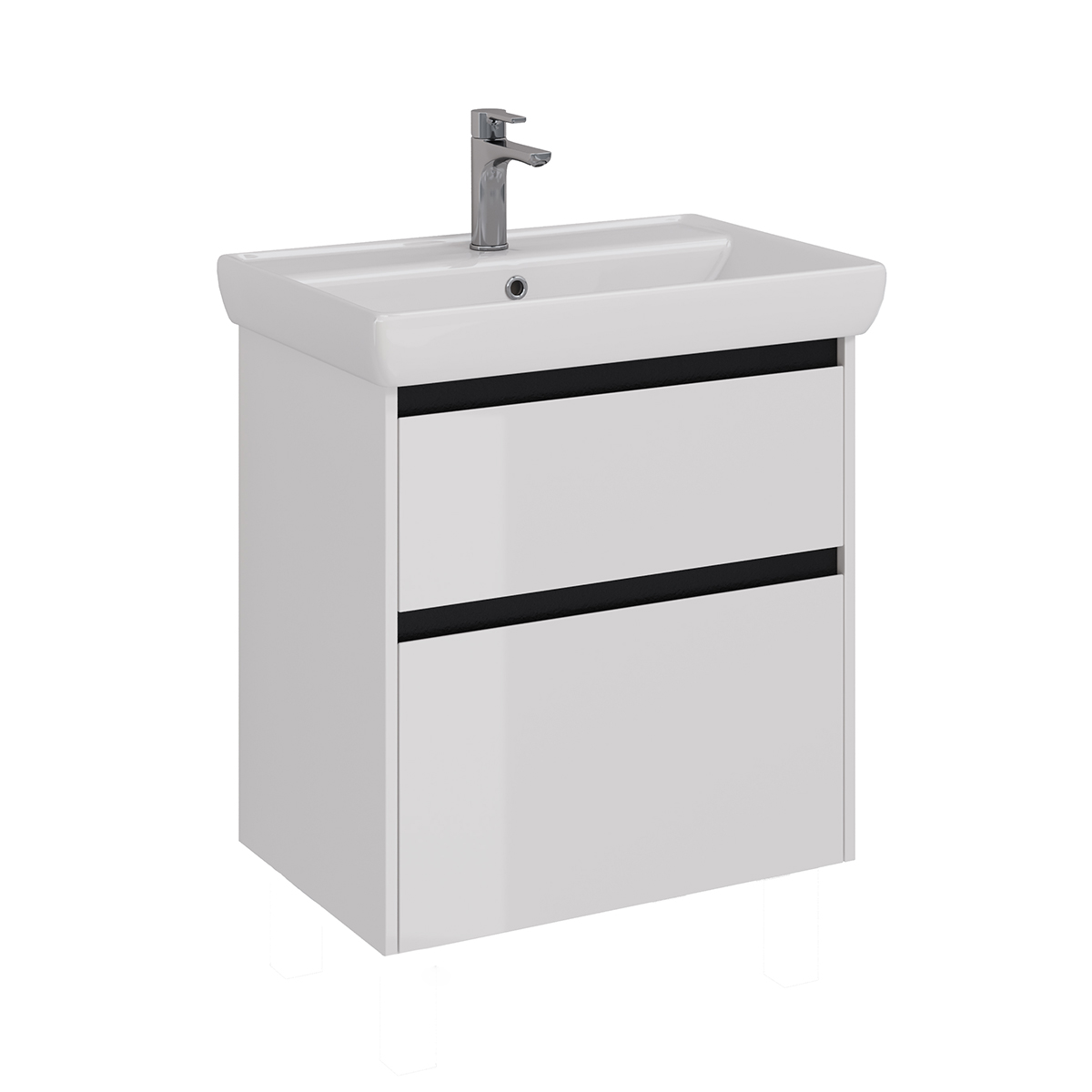 Тумба Lemark COMBI 70 см под 1 раковину, подвесная/напольная, 2 ящика, цвет планки: Чёрный, цвет кор