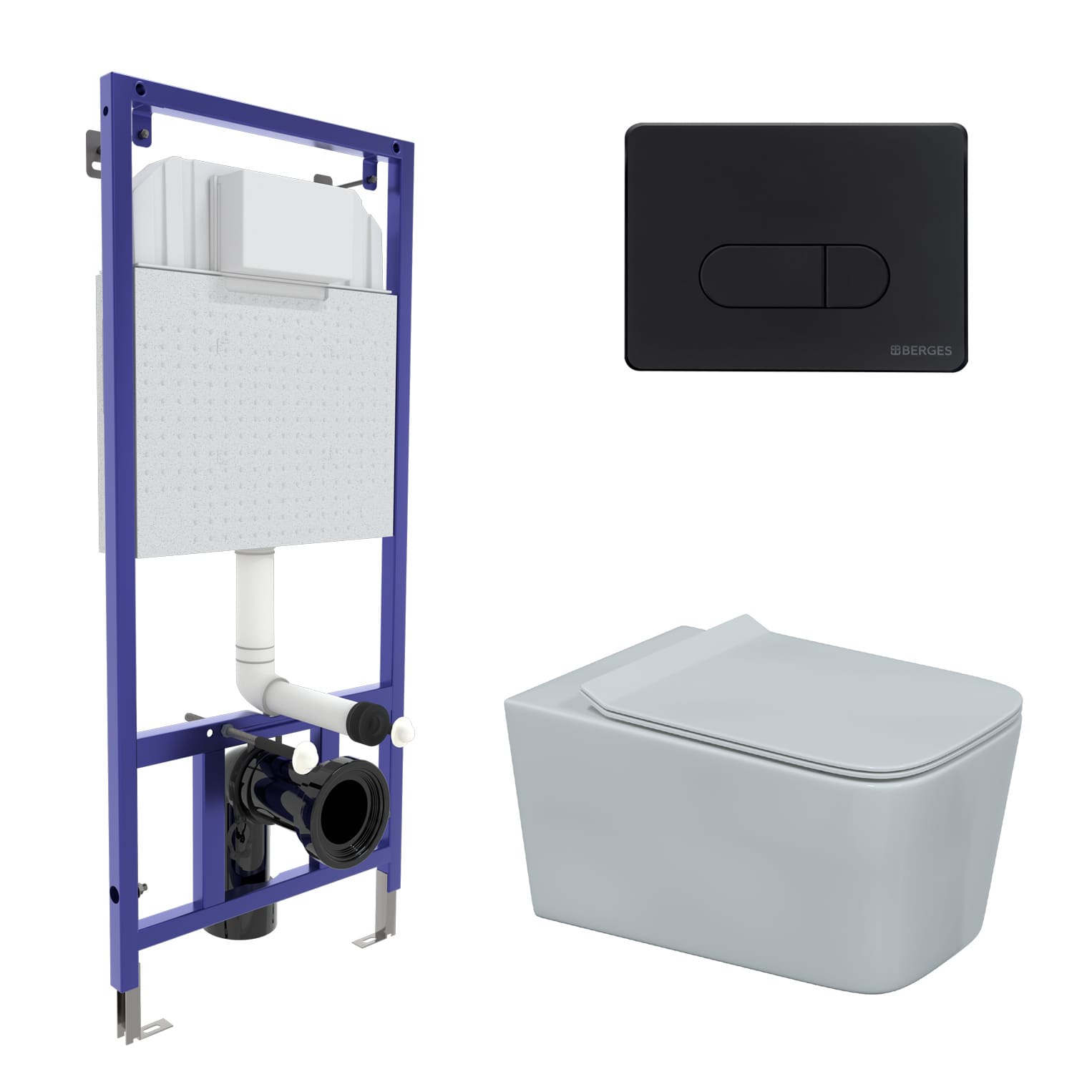 Комплект для монтажа подвесного унитаза: инсталляция NOVUM525, кнопка D5 Soft Touch черная, унитаз F