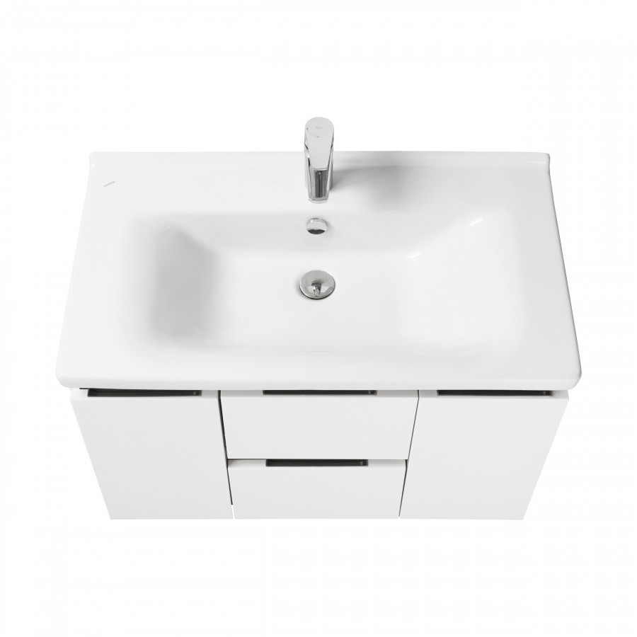 Тумба РЕНЕ 80, белая, грецкий орех (под раковину МИРАНДА 80) 