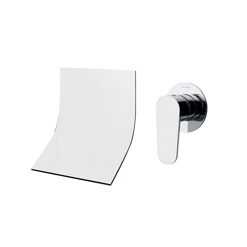 Встраиваемый однорычажный смеситель для раковины с каскадным изливом на раздельных пластинах 140 мм 