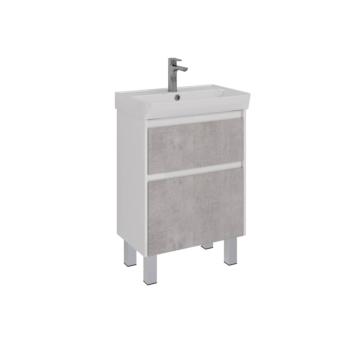 Тумба Lemark COMBI 60 см под 1 раковину, подвесная/напольная, 2 ящика, цвет фасада: Бетон, цвет корп