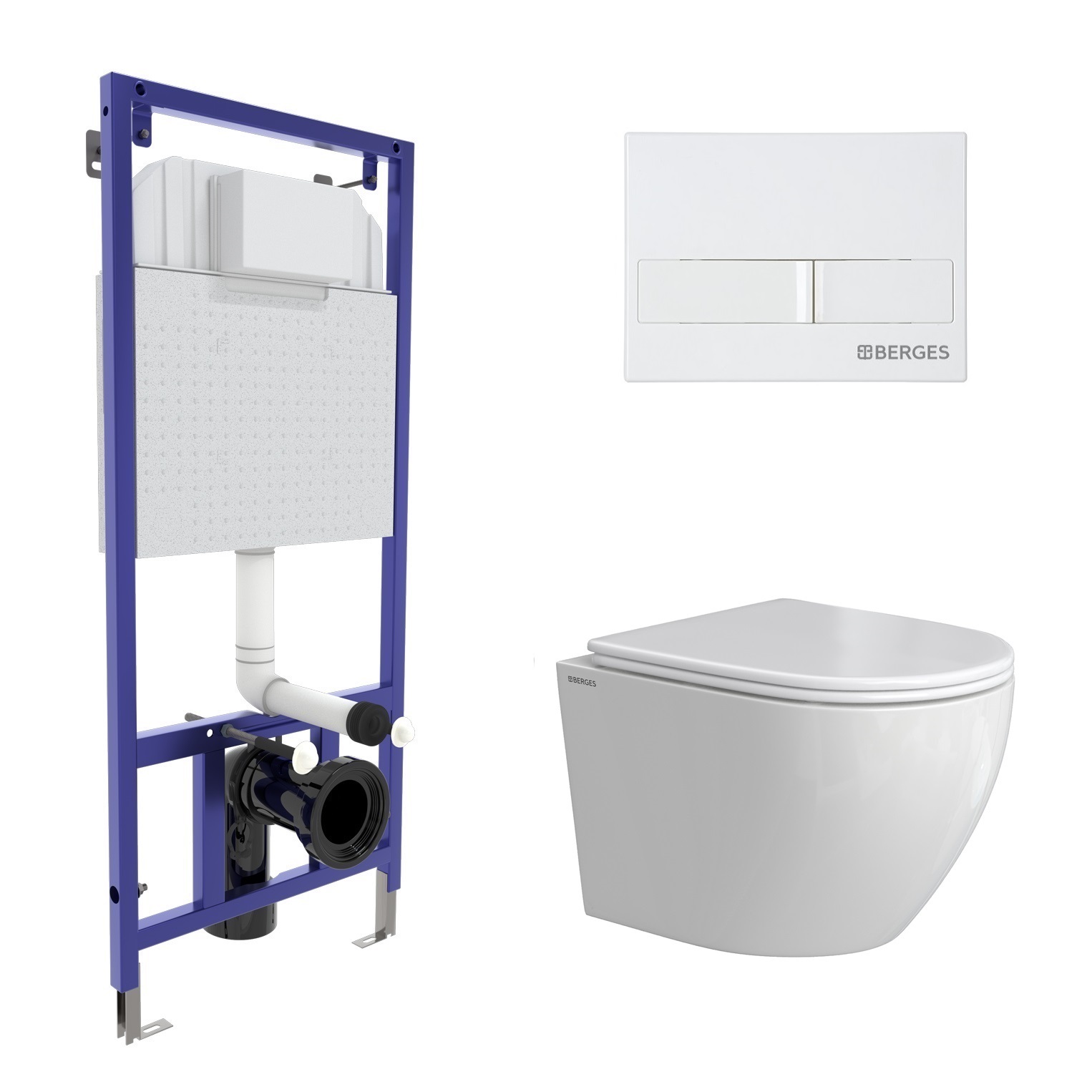 Комплект: инсталляция NOVUM кнопка L1 белая, унитаз OKUS Rimless 49 см, сиденье дюропласт микролифт,