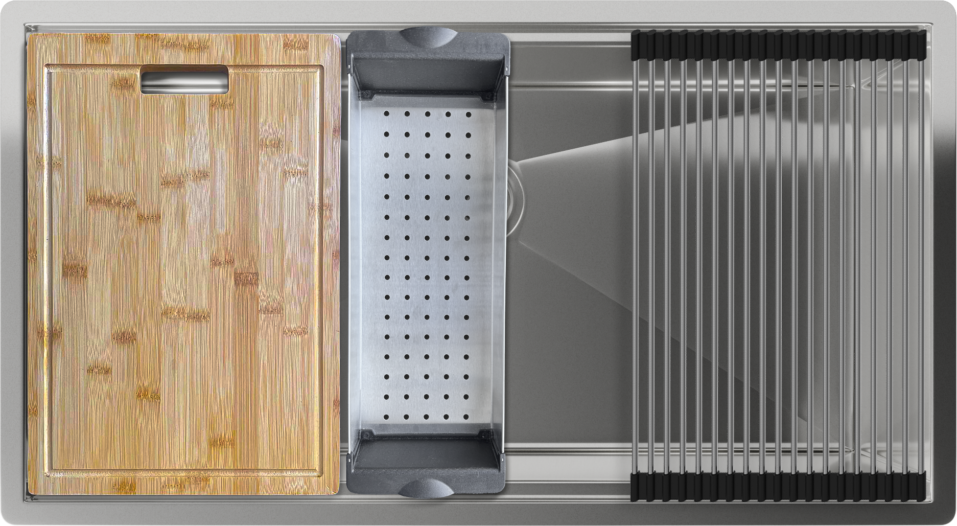 Rivelato Rinox 8044 UN Мойка нерж.сталь 1 чаши 800*440*200 в комплекте (доска, коландер, рол мат) арт.8044 UN 