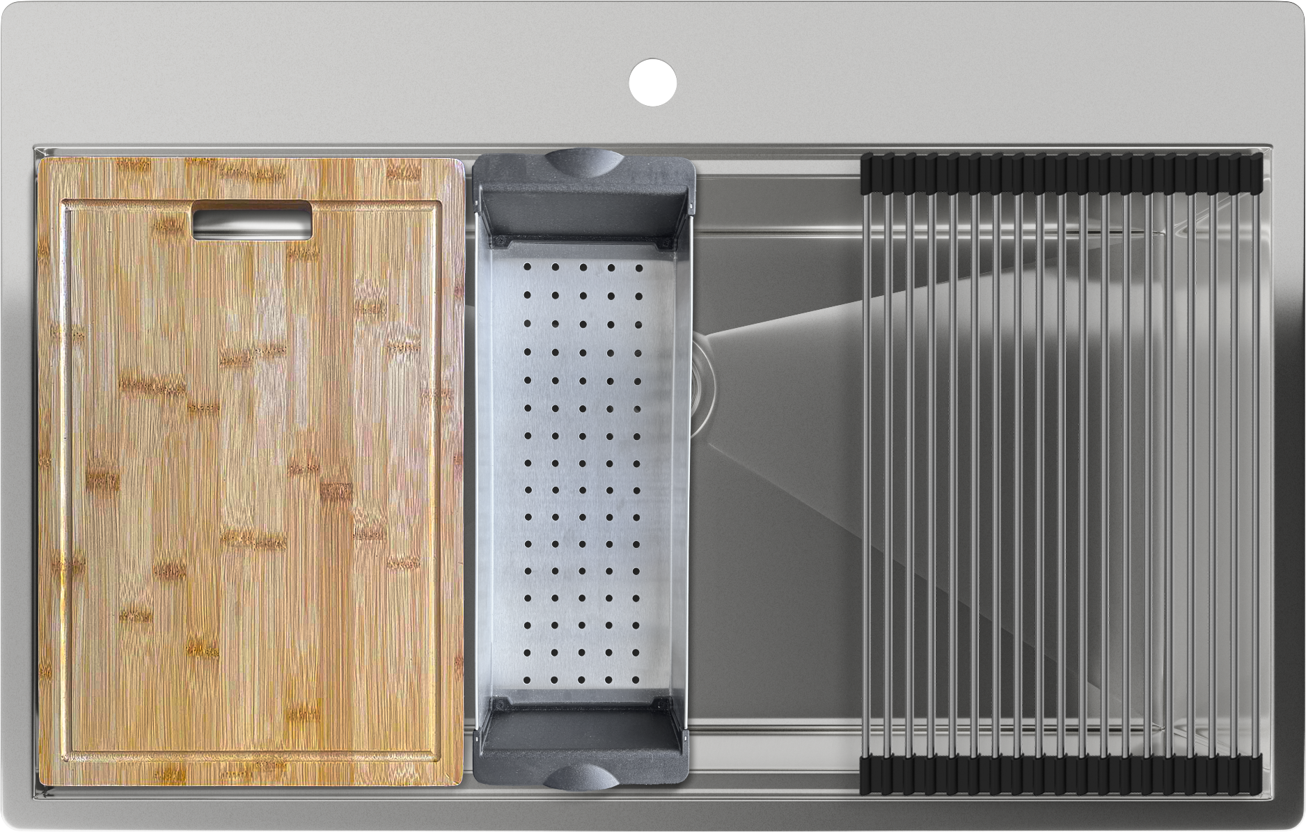 Rivelato Rinox 8050 Мойка нерж.сталь 1 чаши 800*500*200 мм в комплекте (доска, коландер, рол мат) арт.8050 