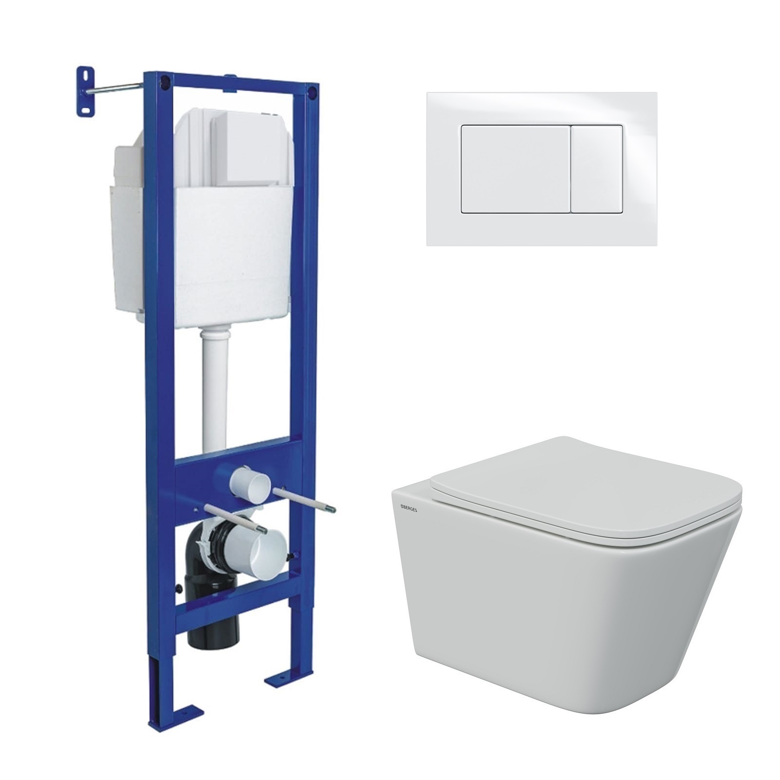 Комплект: инсталляция АТОМ белая, унитаз FLOE S Rimless 51 см, сидение дюропласт Floe S Slim SO, мик