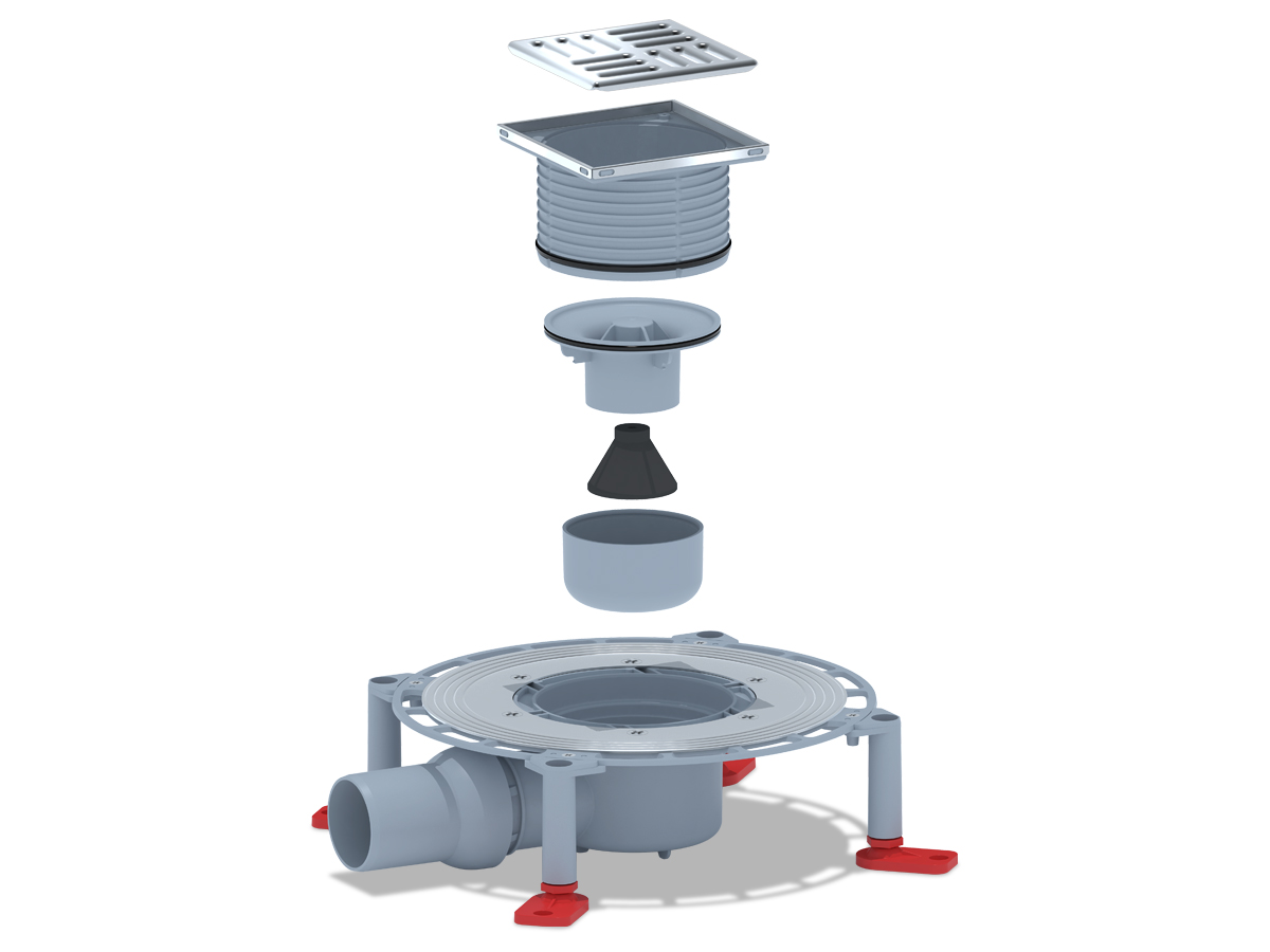 Трап для душа АНИ Пласт TVZ5602 DN50 горизонтальный регулируемый с комбинированным затвором и решёткой из нержавеющей стали 100х100 мм