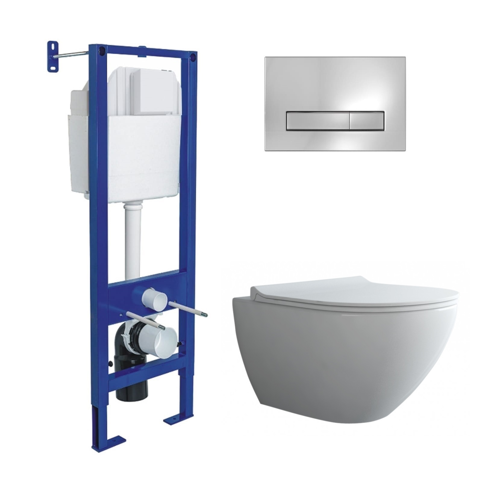 Комплект: инсталляция АТОМ Line кнопка хром глянец, унитаз PUMA XL Rimless, сидение дюропласт Toma S