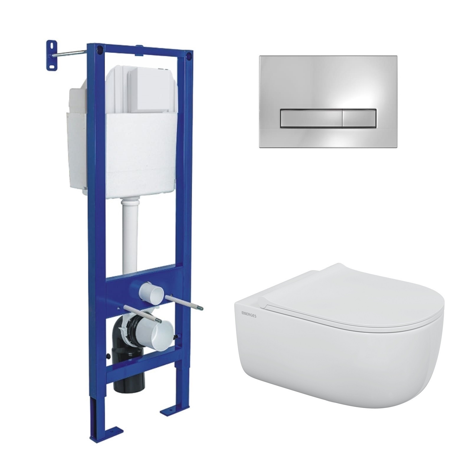 Комплект: инсталляция АТОМ Line кнопка хром глянец, унитаз EGO XL Rimless, сидение дюропласт микроли