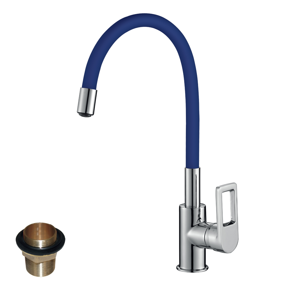 Z35 Смеситель для кухни, гиб.цвет.излив 216мм, р/ОД, хром/синий, ROS, Z35-35U-Blue
