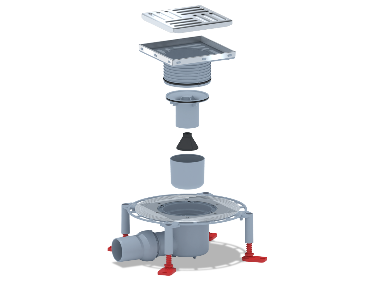 Трап для душа АНИ Пласт THZ5612 DN50 горизонтальный регулируемый с комбинированным затвором и решёткой из нержавеющей стали 150х150 мм