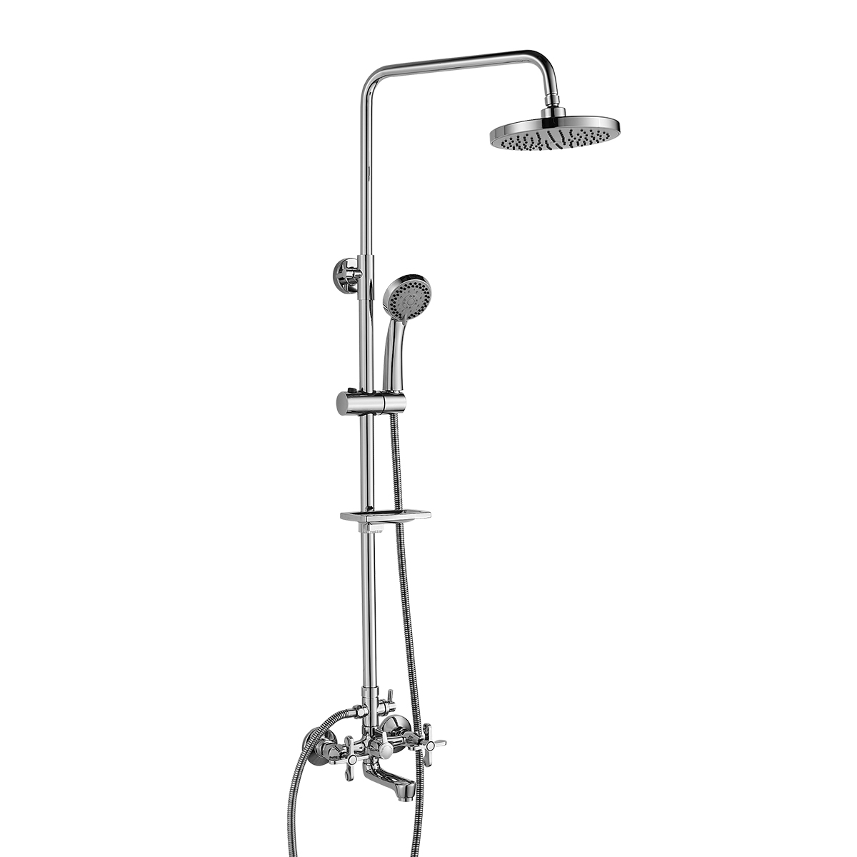 RS42 Смеситель для ванны-душа, пов.излив 130мм с верх.лейкой 'Троп.дождь', р/ДВ, хром,ROS,RS42-46