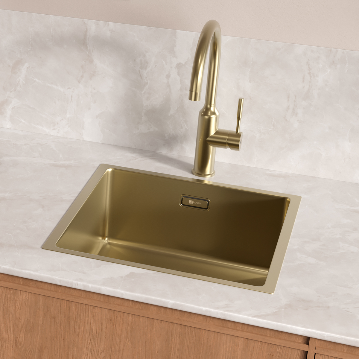 Кухонная мойка Lemark OLANGA 440 прямоугольная из нержавеющей стали цвет, Светлое золото