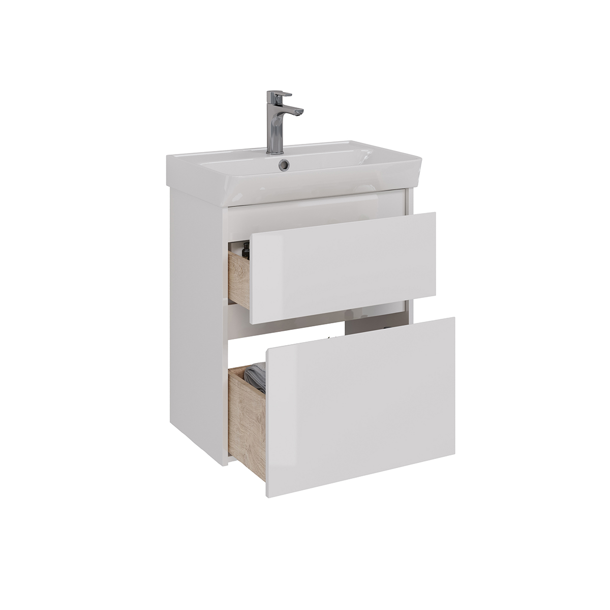 Тумба Lemark COMBI 60 см под 1 раковину, подвесная/напольная, 2 ящика, цвет корпуса, фасада: Белый г