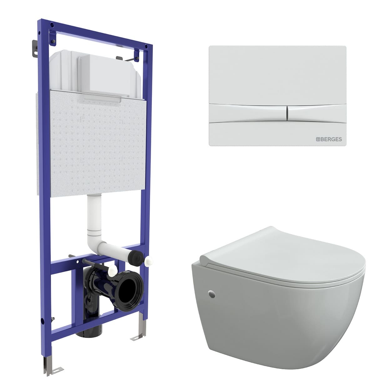 Комплект для монтажа подвесного унитаза: инсталляция NOVUM525, кнопка F1 белая, унитаз OKUS, сиденье