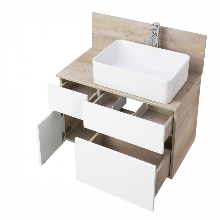 Тумба МИШЕЛЬ 80, дуб эндгрейн, белая (под раковину ОДРИ 42, MILA 350, ЛОЛА 60)