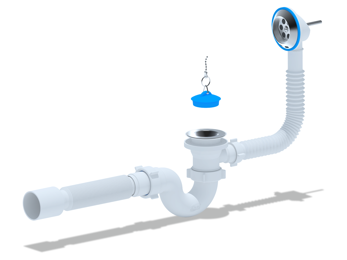 ANI Сифон для ванны 1 1/2" с выпуском и переливом, с гибкой трубой 40*50мм.,ANI PLAST