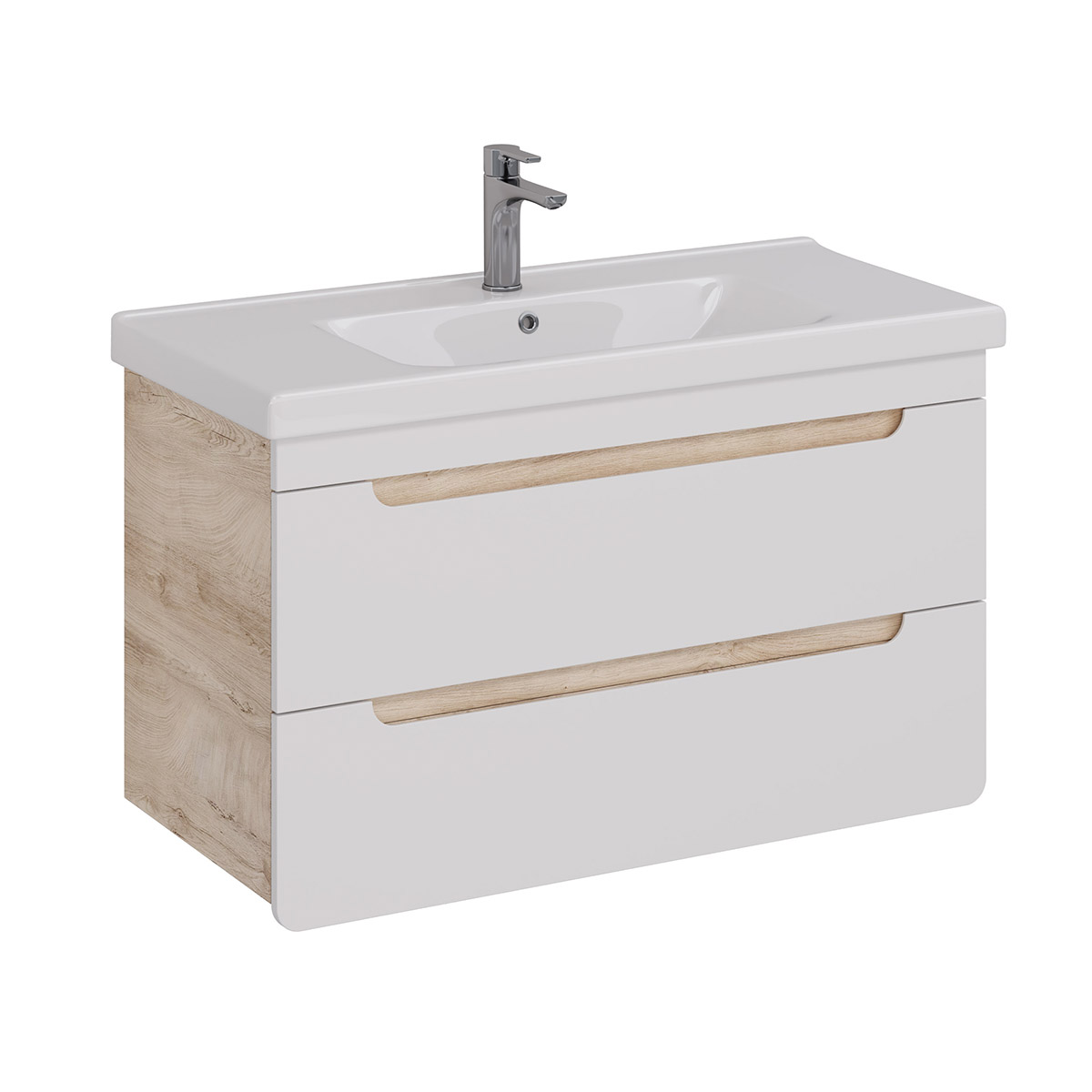 Тумба Lemark OLIVIA 100 см под 1 раковину, подвесная, 2 ящика, цвет корпуса: Дуб кантри, цвет фасада