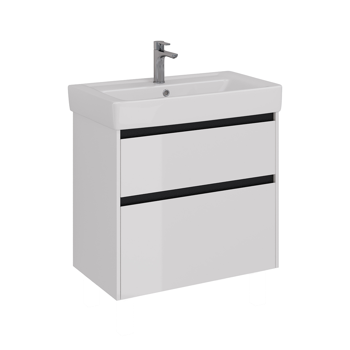 Тумба Lemark COMBI 80 см под 1 раковину, подвесная/напольная, 2 ящика, цвет планки: Чёрный, цвет кор