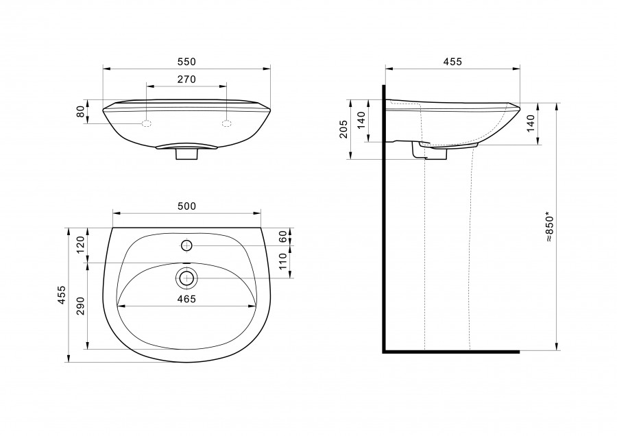 БРИЗ Умывальник 55 см., хр.кольцо, крепление, САНТЕК