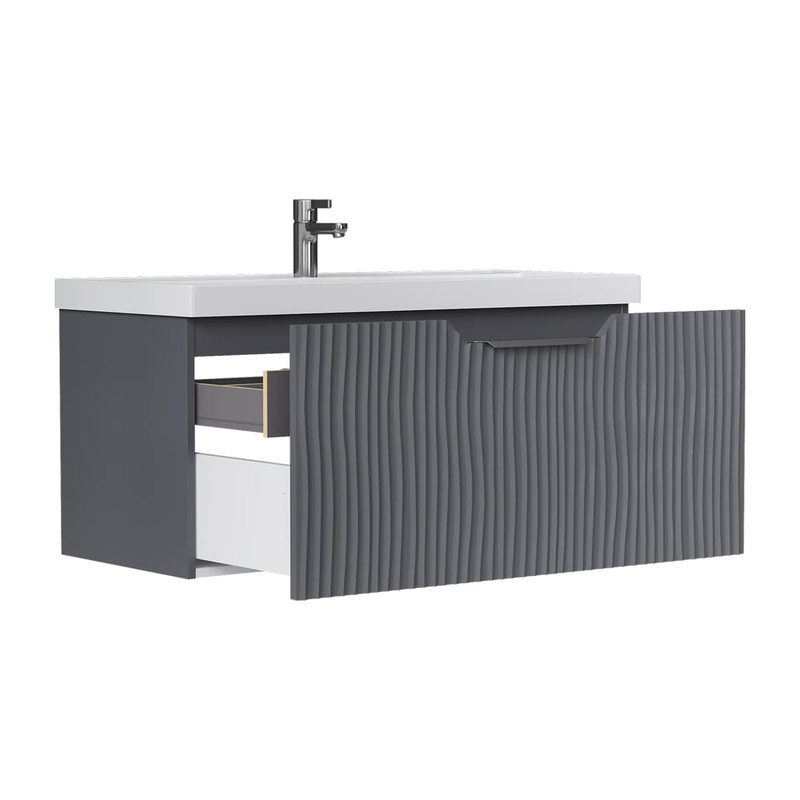 Тумба EQUIL Mirage 100 подвесная 1 ящ. графит софт (под раковину 78857)