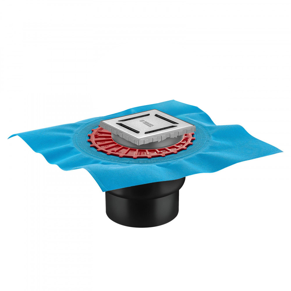 Трап водосток ZENTRUM Norma 100х100, матовый хром, выпуск D50/75/110 H74 вертикальный, BERGES