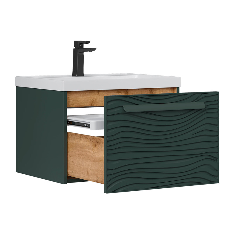 Тумба под раковину EQUIL Gleam 60, подвесная, 1 ящ., зеленый камень/дуб вотан (под раковину 78857-60) (tpGLEAM60.1Y-34)