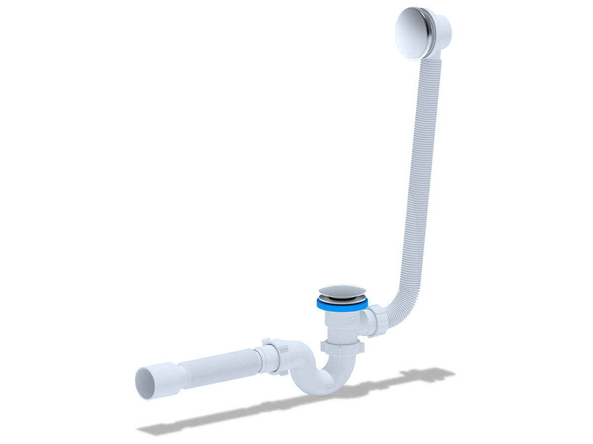 Сифон Ани для ванны клик-клак,грибок,сетка,выпуск и перелив с трубой 40/50 прямоточный, ANI PLAST