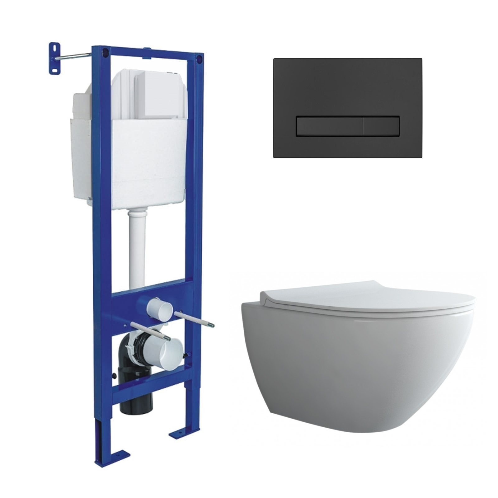 Комплект: инсталляция АТОМ Line кнопка черная SoftTouch, унитаз PUMA XL Rimless, сидение дюропласт T