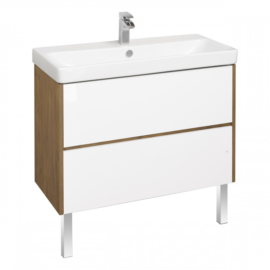 Тумба СКАНДИ 90, белая, дуб рустикальный (под раковину АДРИАНА 90) 