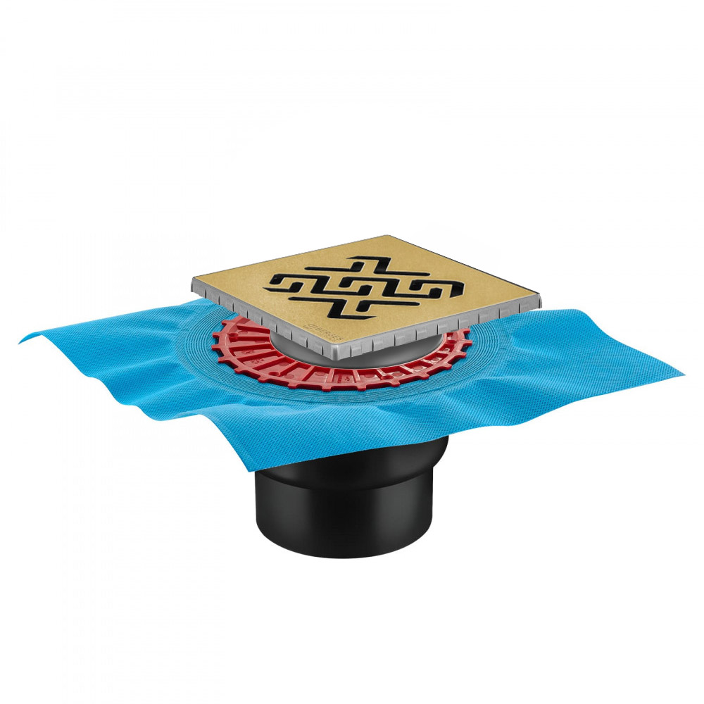 Трап водосток ZENTRUM Antik 150х150, бронза, выпуск D50/75/110 H74 вертикальный, BERGES