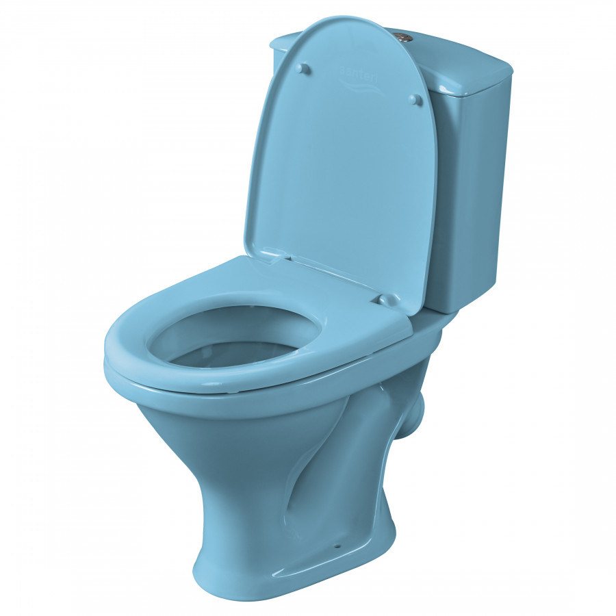 Унитаз-компакт "Вест" косой выпуск, с кнопочной арматурой и сиденьем, голубой SANTERI