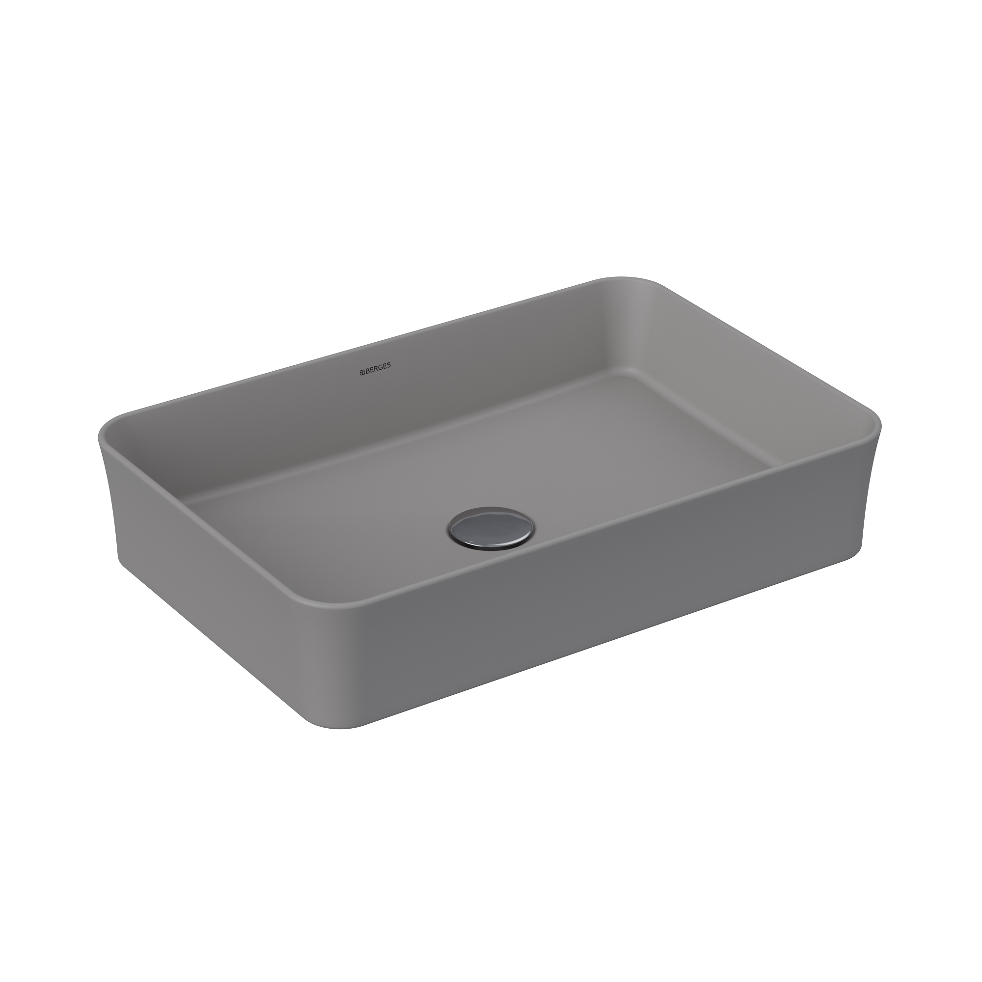 Раковина Ego SL накладная, 55x38 см, без отверстия под смеситель, серый матовый, BERGES