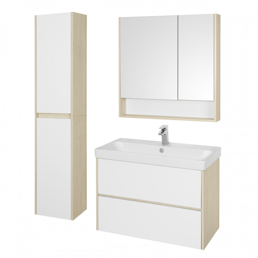 Тумба СКАНДИ 90, белая, дуб верона (под раковину АДРИАНА 90) 