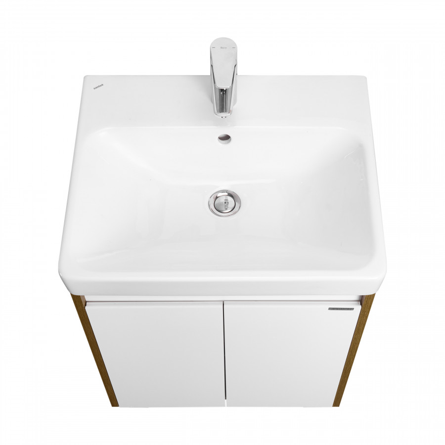 Тумба СКАНДИ DOORS 55, универс., 2 дв., белый глянец/дуб рустикальный (под раковину АДРИАНА 55)