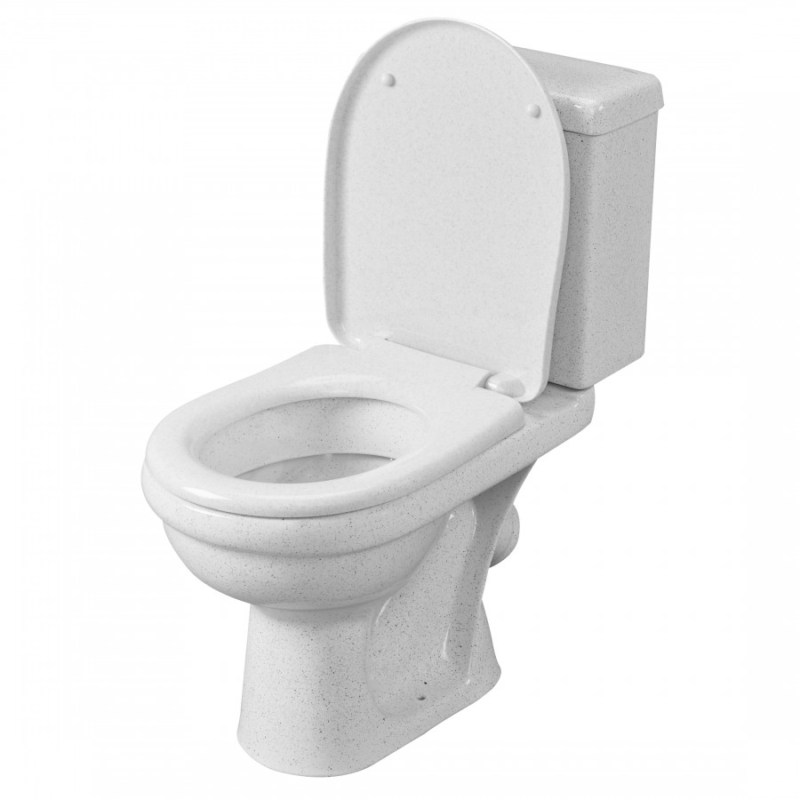 Унитаз-компакт "Визит" косой выпуск, с 1-реж. кнопочной арм.  и сид. п/п "Уклад,крап на белом. SANTE