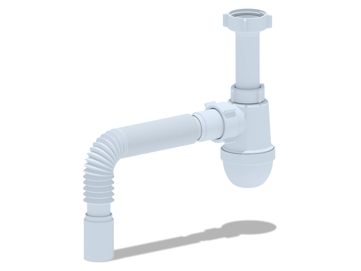Сифон для мойки АНИ Пласт C0125 1 1/2 дюйма 40 без выпуска с гибкой трубой