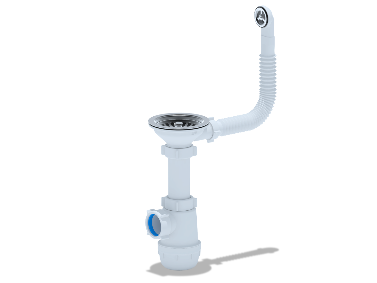 Сифон для мойки АНИ Пласт Грот A0142S 3 1/2 дюйма 40 с гибким переливом