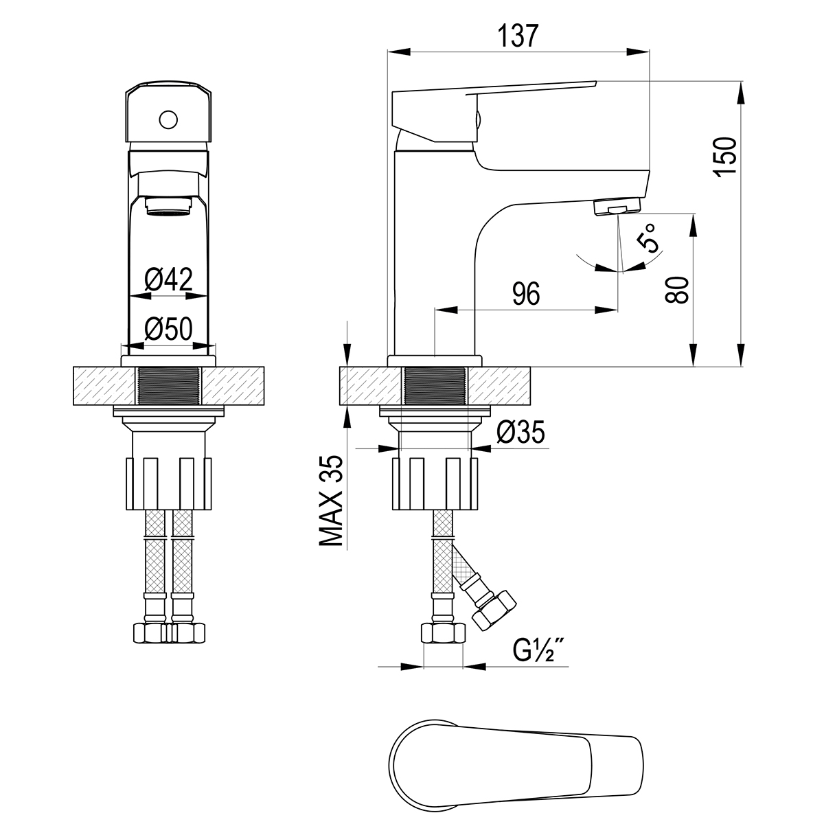 Смеситель ROSSINKA S35-13 для раковины монолитный, хром