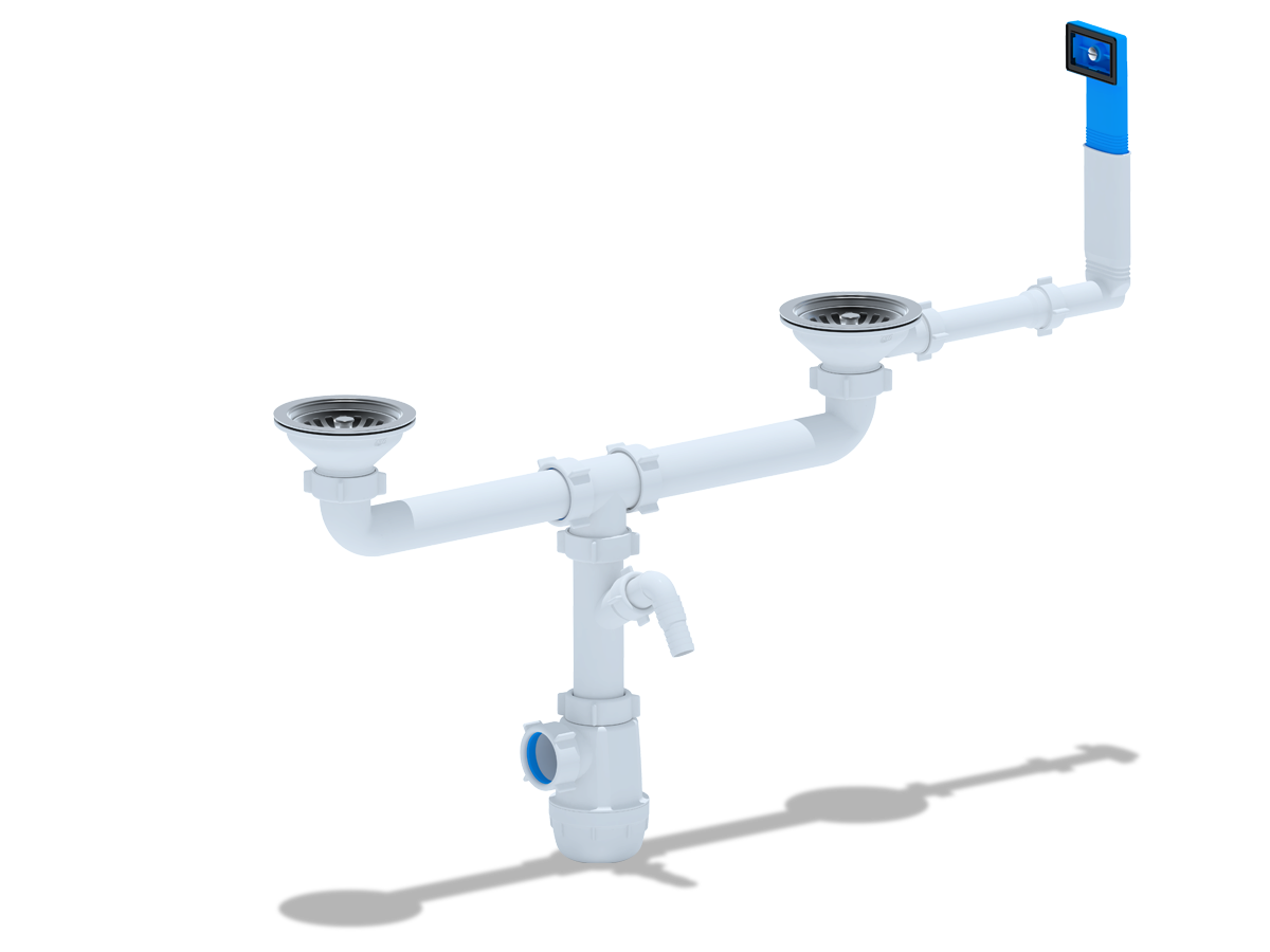 Сифон для мойки АНИ Пласт Грот A3545 3 1/2 дюйма 40 двойной с жестким переливом и отводом для стиральной машины