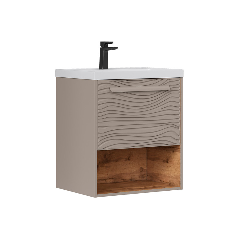 Тумба под раковину EQUIL Gleam 60, подвесная, 1 ящ., амарок/дуб вотан (под раковину 78857-60) (tpGLEAM60.1Y.N-25)